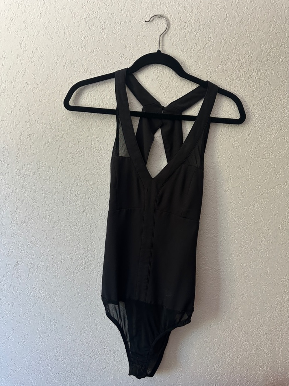 ANGL Black Cross-Back V-Neck Bodysuit